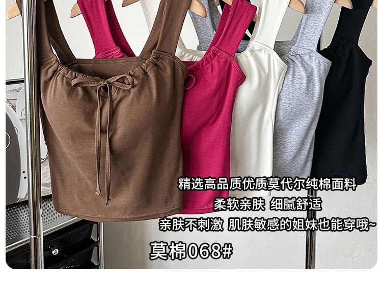 Square Neck Tie Front Crop Top