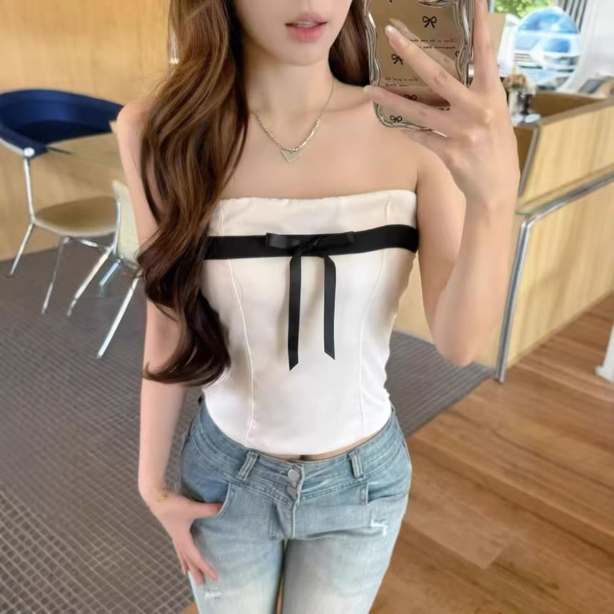 Strapless Ribbon Detail Tube Top
