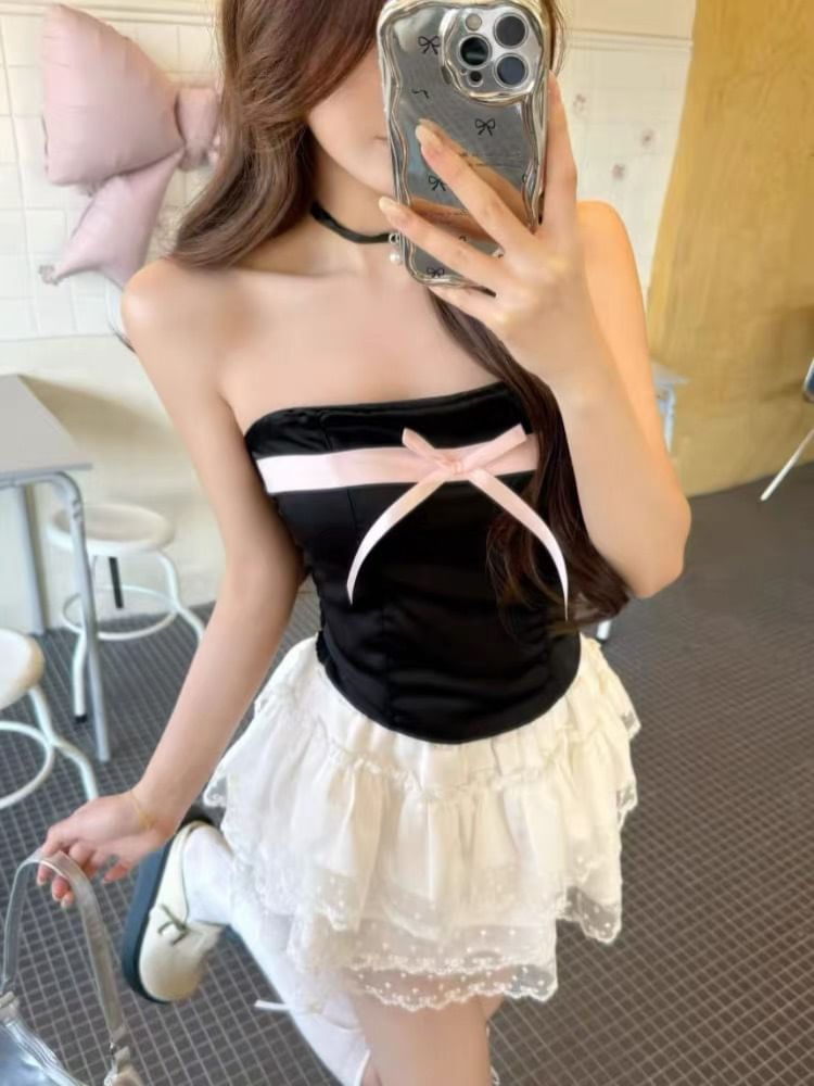 Strapless Ribbon Detail Tube Top