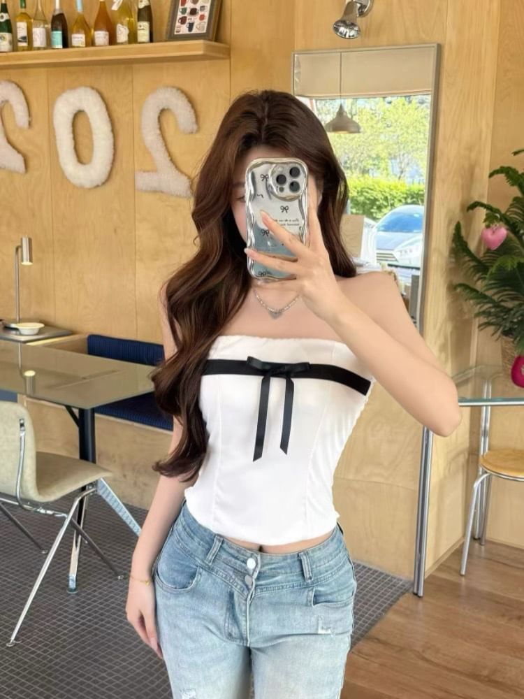 Strapless Ribbon Detail Tube Top