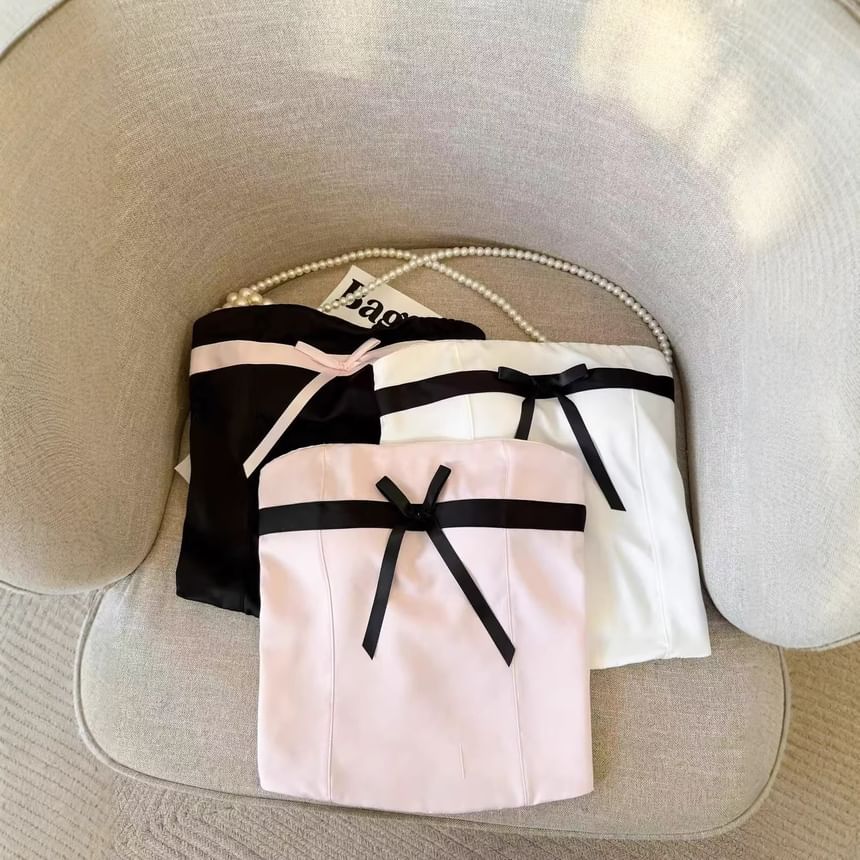 Strapless Ribbon Detail Tube Top