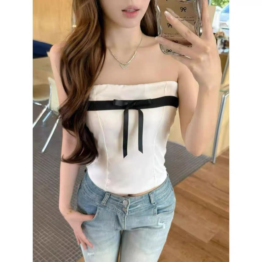 Strapless Ribbon Detail Tube Top