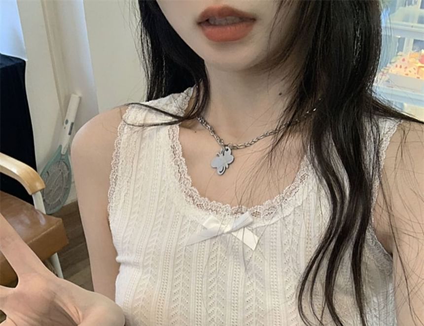 Scoop Neck Textured Lace Trim Top