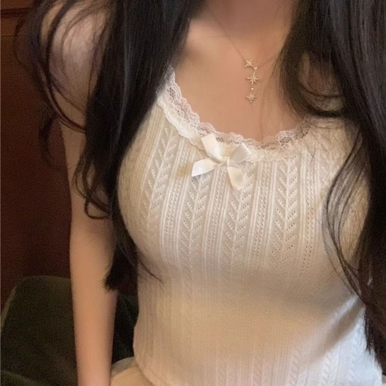 Scoop Neck Textured Lace Trim Top