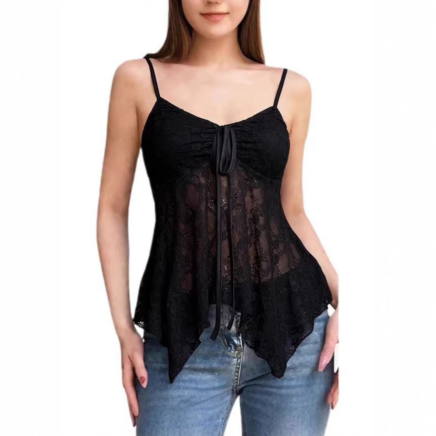 Scoop Neck Lace Panel Camisole Top