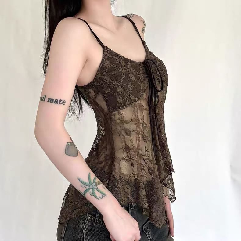 Scoop Neck Lace Panel Camisole Top