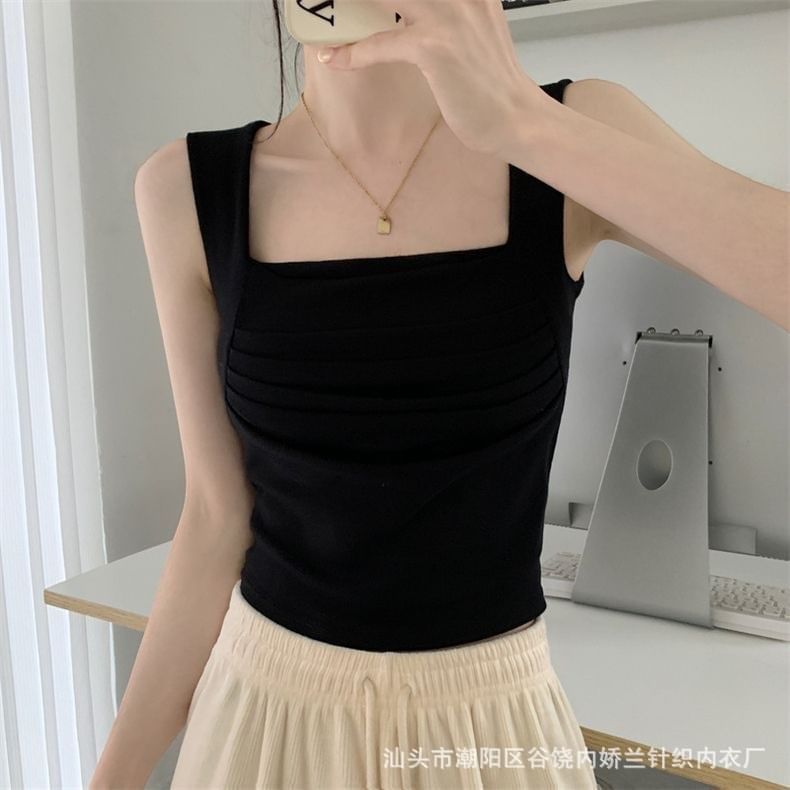 Square Neck Ruched Crop Top