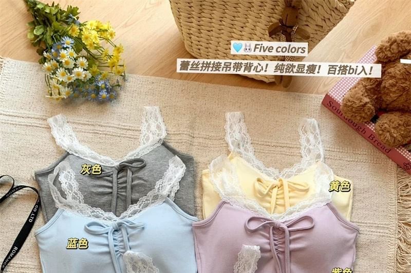 V-Neck Lace Camisole with Ruffle Trim