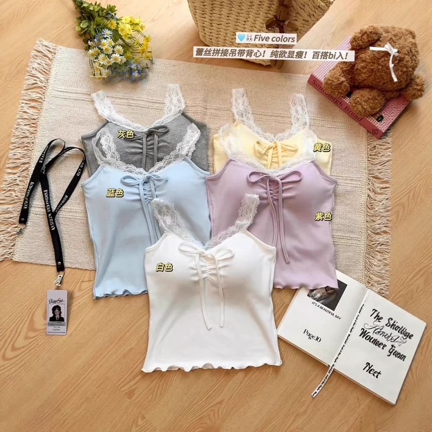 V-Neck Lace Camisole with Ruffle Trim