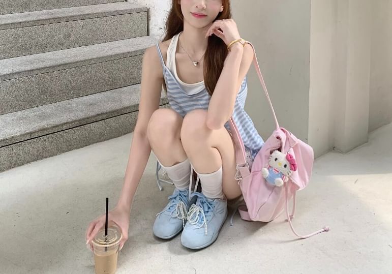 Halter Top & Striped Drawstring Camisole Set