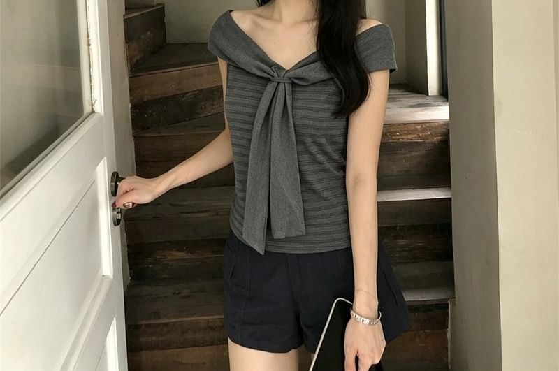 Scarf Neck Sleeveless Striped Top