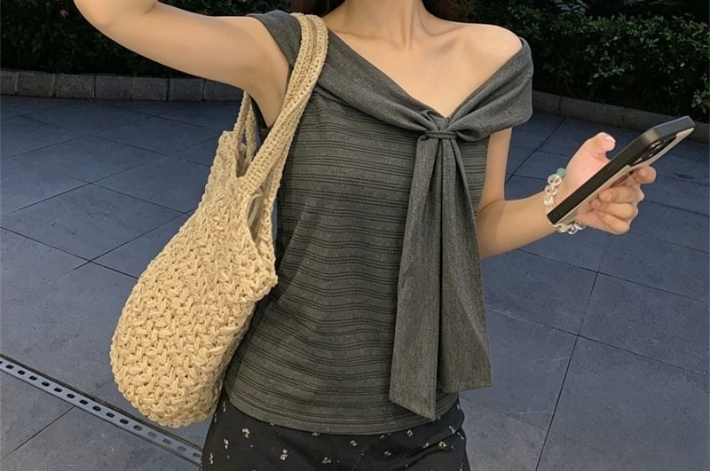 Scarf Neck Sleeveless Striped Top