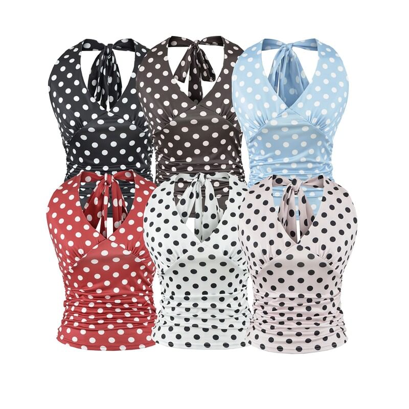 Polka Dot Halter Neck Crop Top