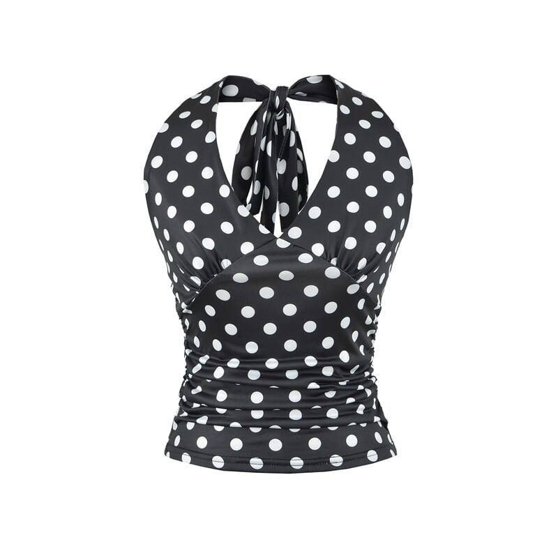 Polka Dot Halter Neck Crop Top