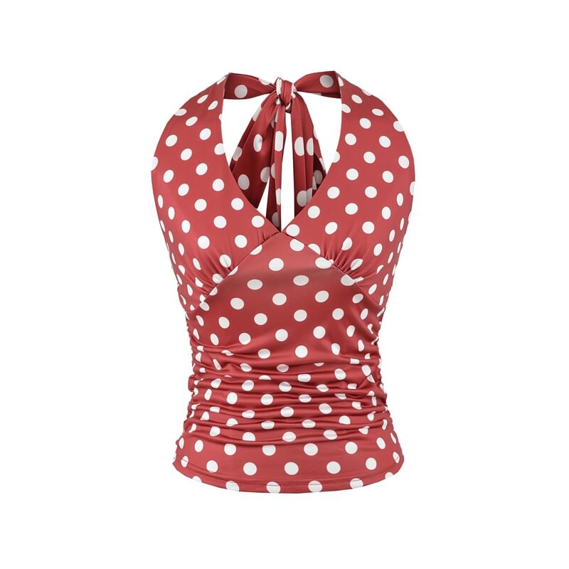 Polka Dot Halter Neck Crop Top