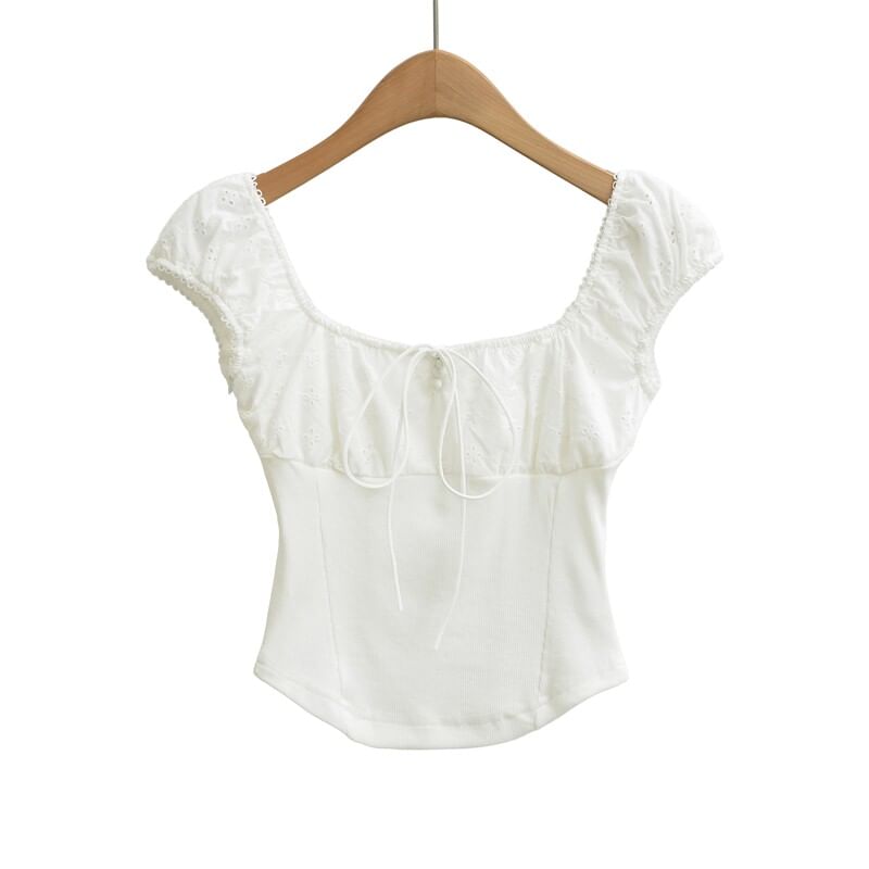 Square Neck Cap Sleeve Crop Top