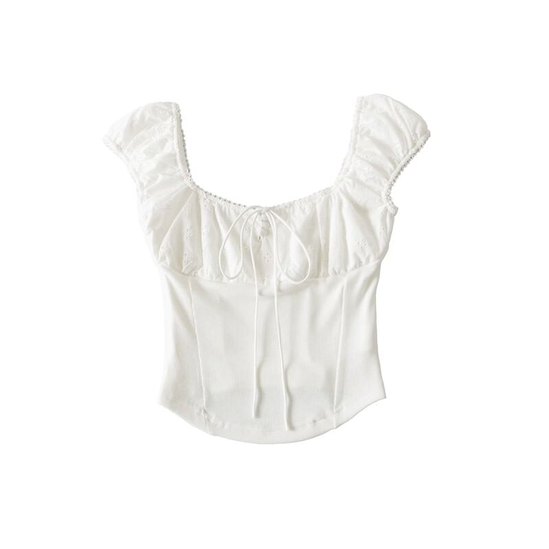 Square Neck Cap Sleeve Crop Top