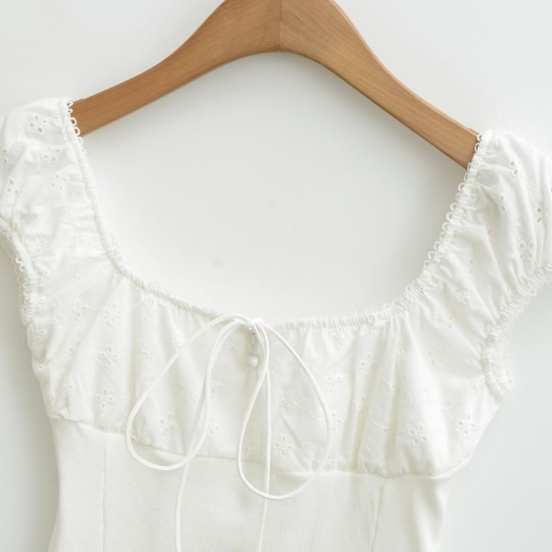 Square Neck Cap Sleeve Crop Top