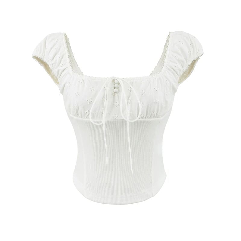 Square Neck Cap Sleeve Crop Top