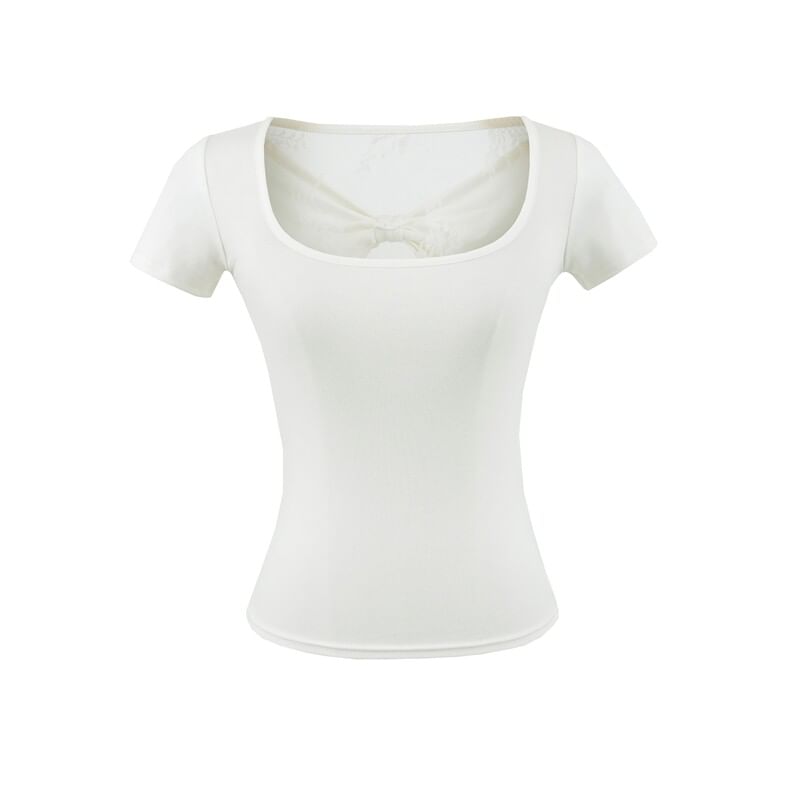 Square Neck Lace Trim Short Sleeve Top