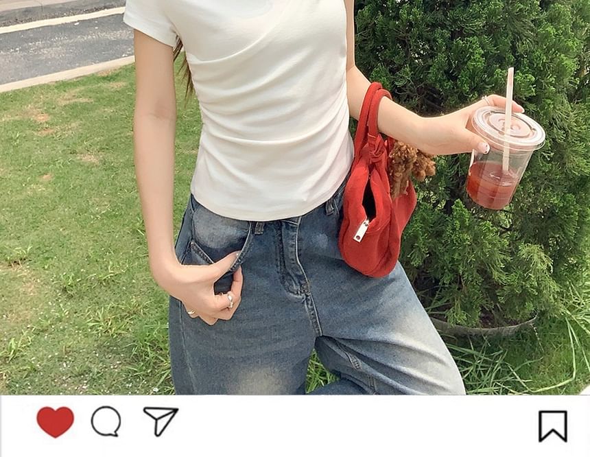 Off-Shoulder Mini Tee Plain Crop