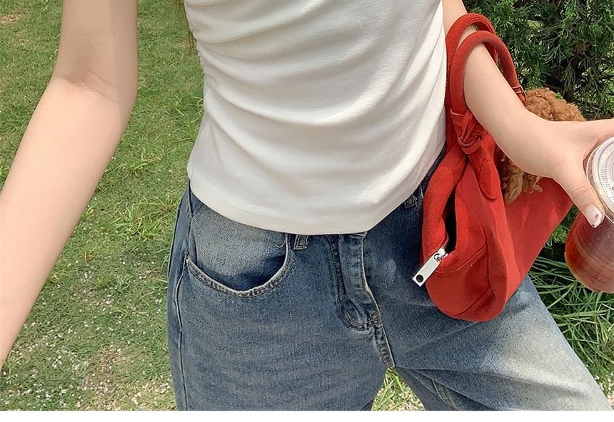 Off-Shoulder Mini Tee Plain Crop