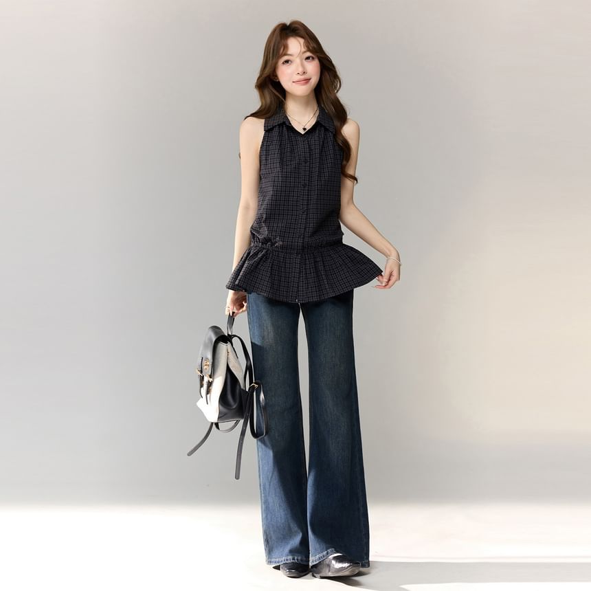 Flowy Checkered Sleeveless Blouse