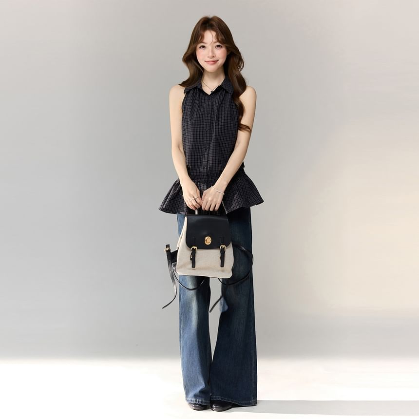 Flowy Checkered Sleeveless Blouse