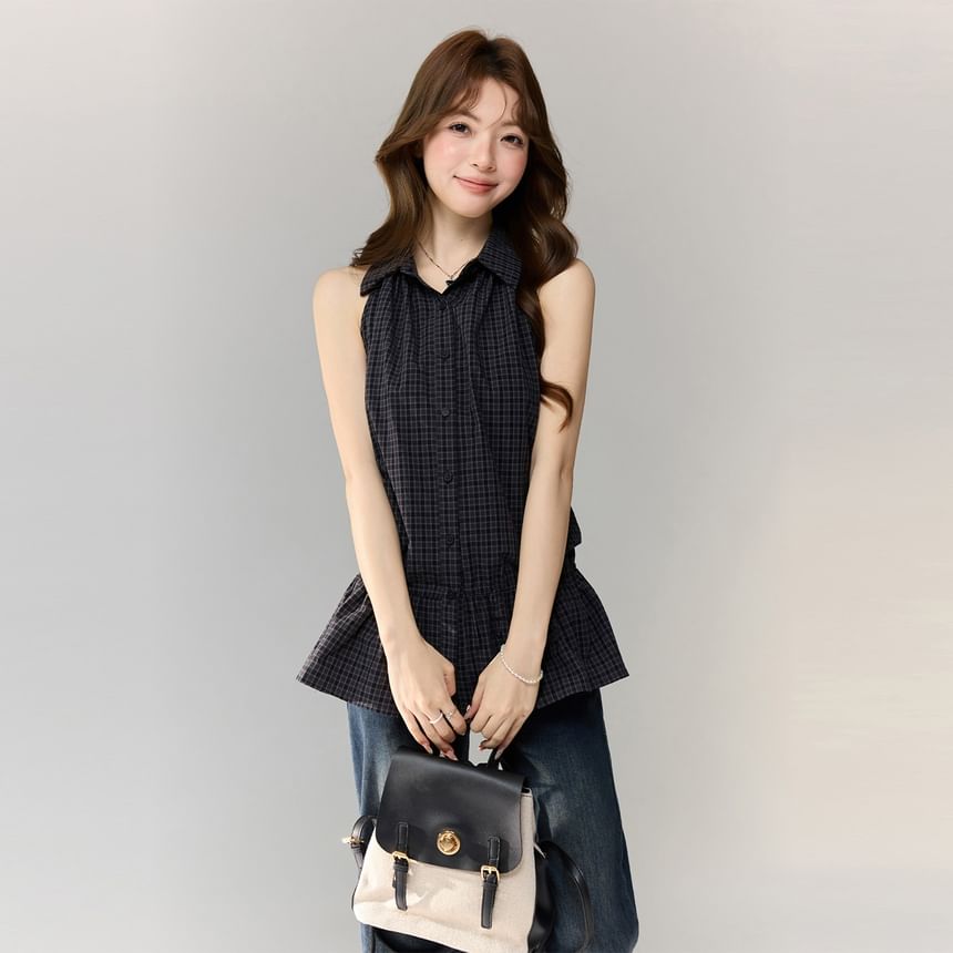 Flowy Checkered Sleeveless Blouse