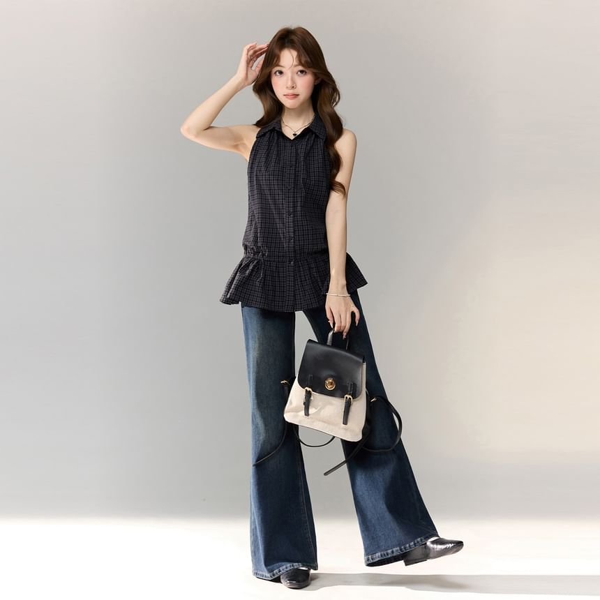 Flowy Checkered Sleeveless Blouse