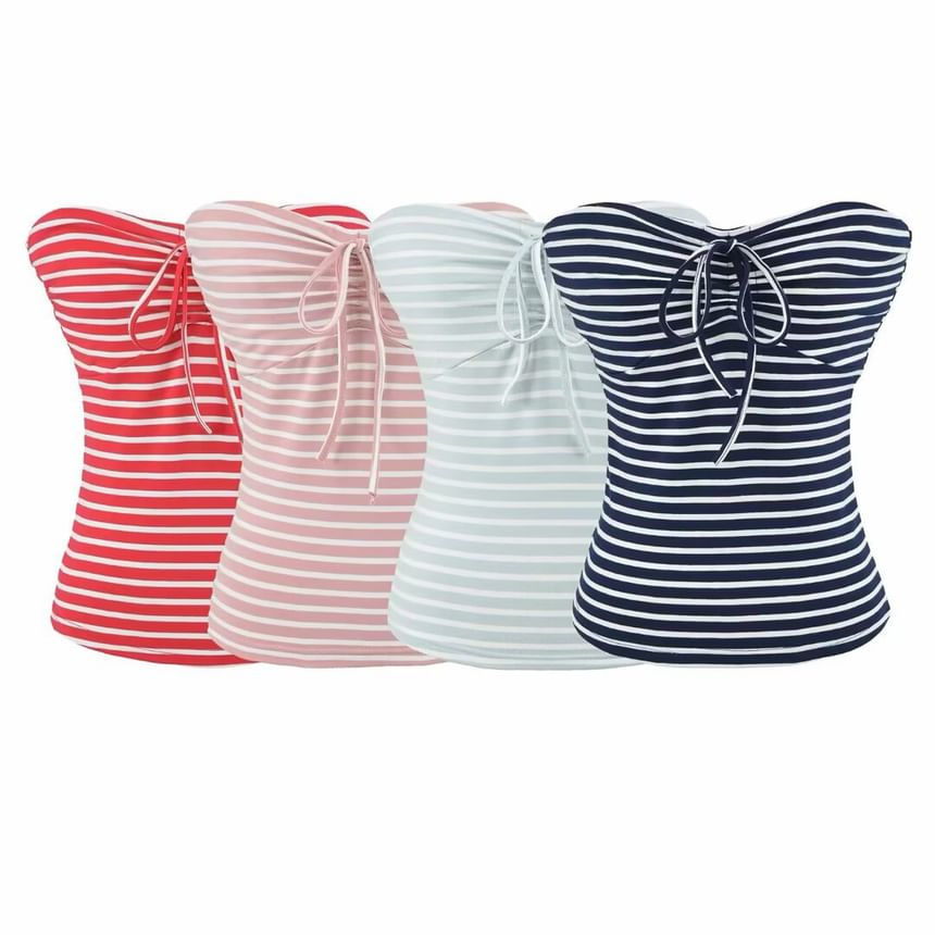 Striped Bow Detail Strapless Tube Top