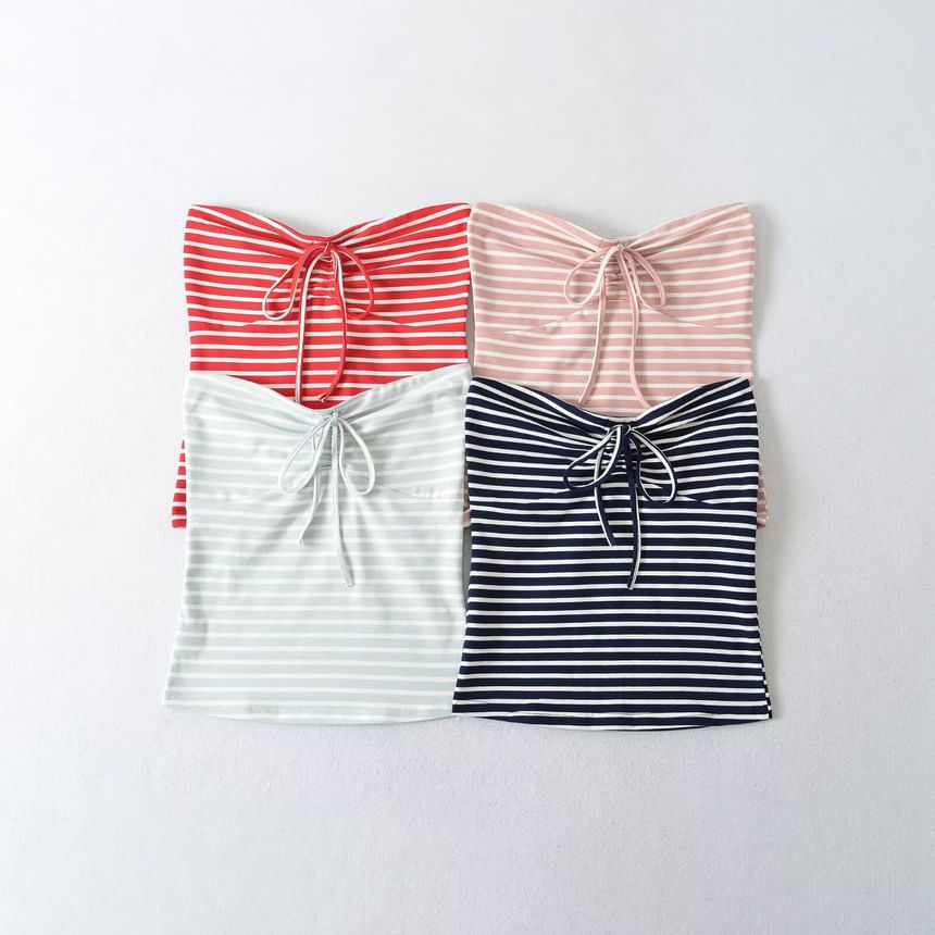 Striped Bow Detail Strapless Tube Top