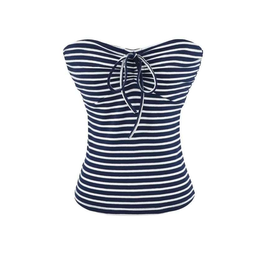 Striped Bow Detail Strapless Tube Top