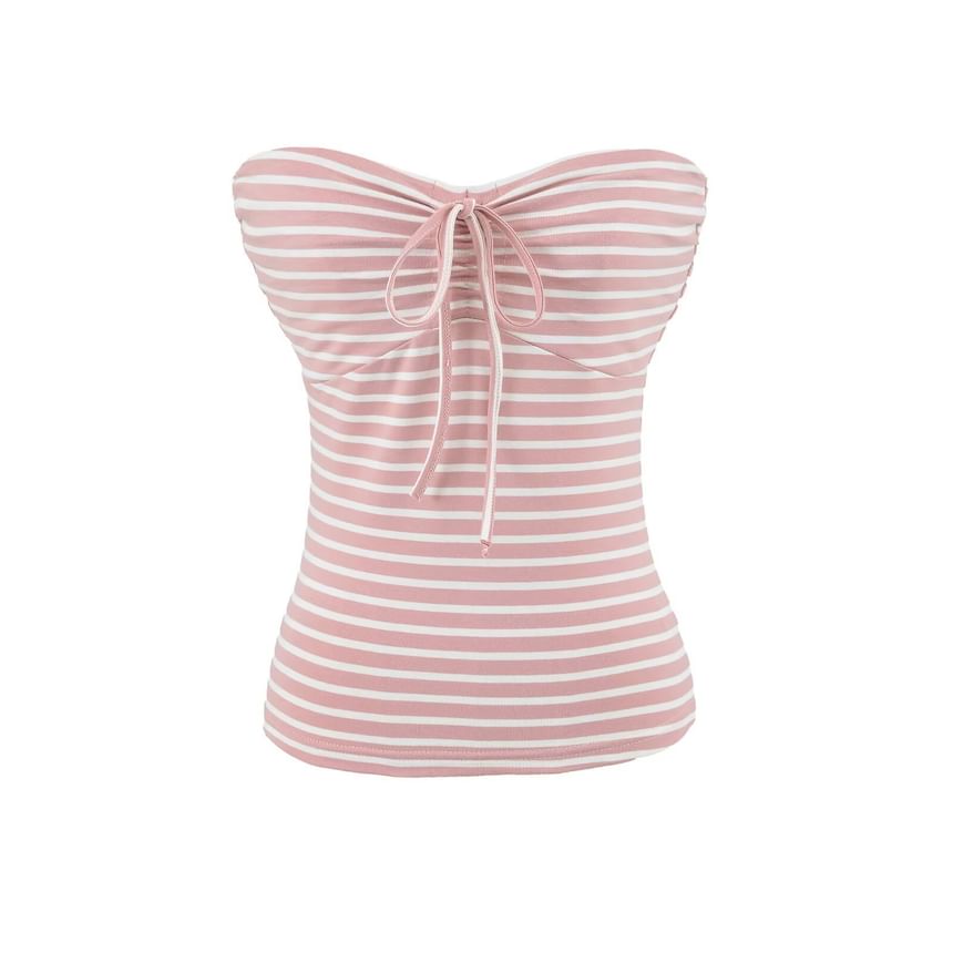 Striped Bow Detail Strapless Tube Top