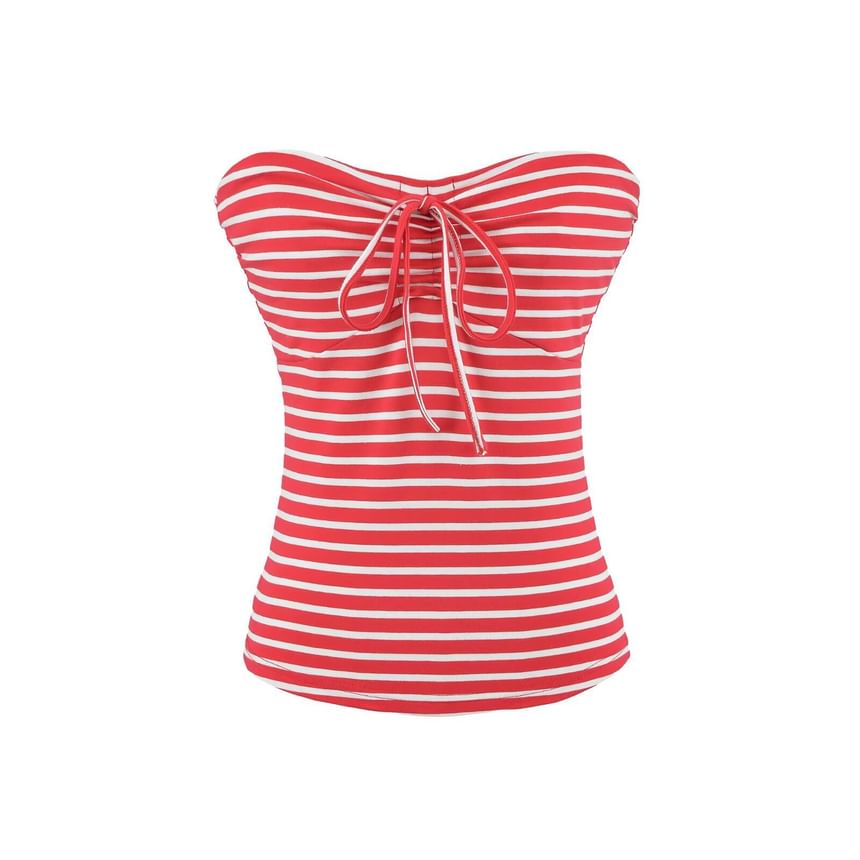 Striped Bow Detail Strapless Tube Top