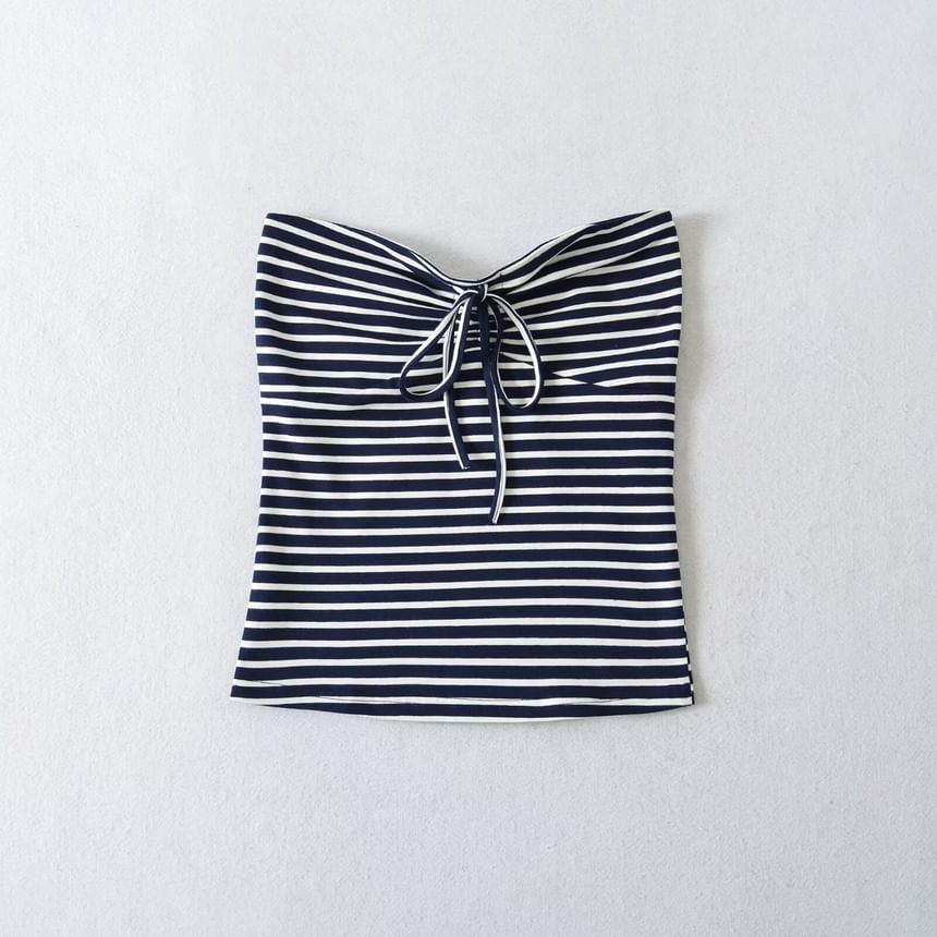 Striped Bow Detail Strapless Tube Top