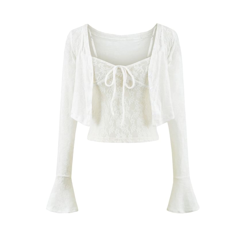 Lace Camisole & Bell-Sleeved Crop Cardigan Set