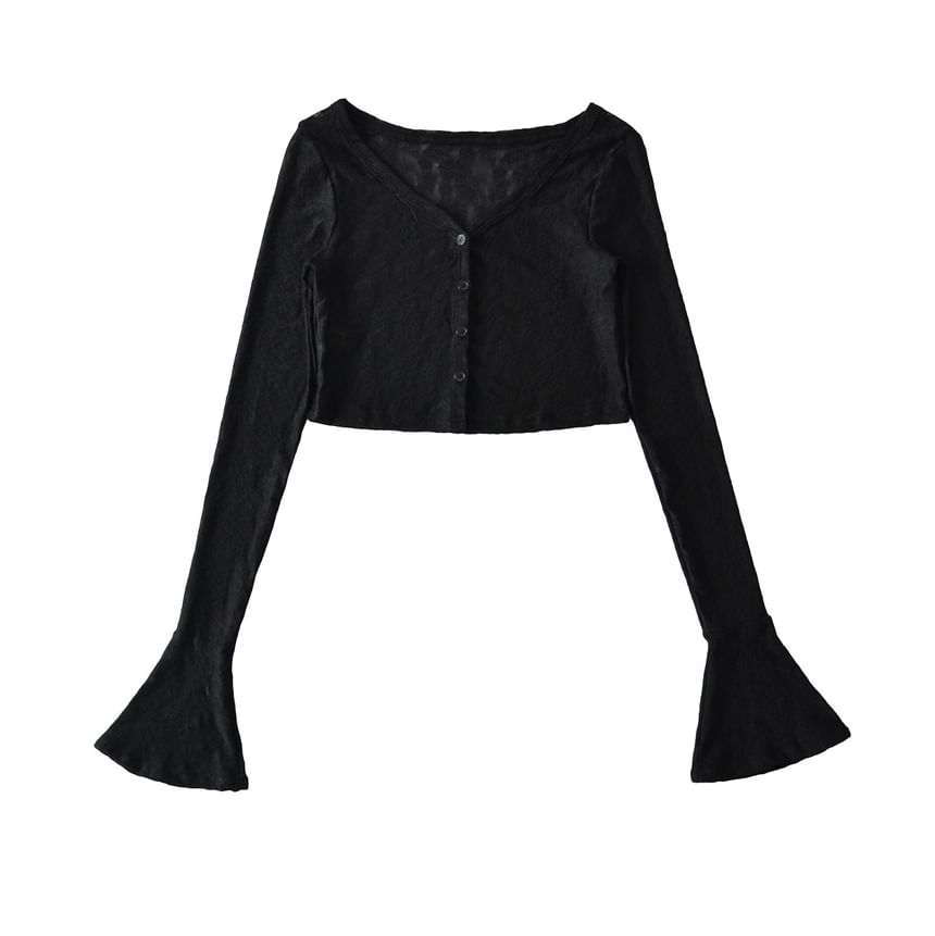 Lace Camisole & Bell-Sleeved Crop Cardigan Set