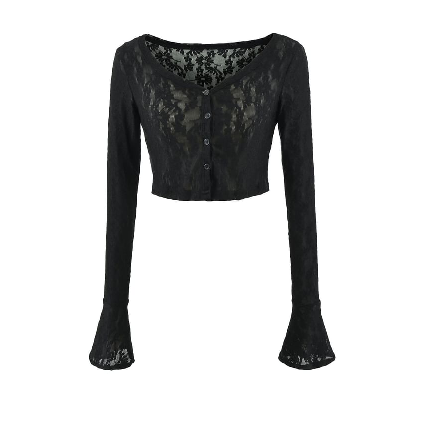 Lace Camisole & Bell-Sleeved Crop Cardigan Set