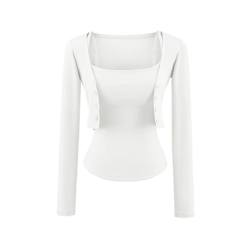 Crop Cardigan Set: Scoop Neck Camisole & Button-Up