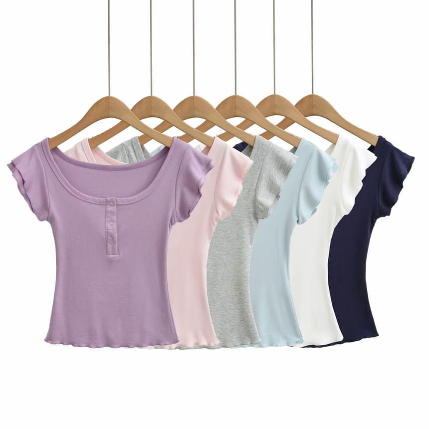 Square Neck Henley Cap-Sleeve Tee