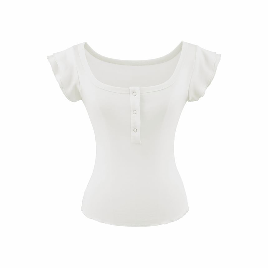 Square Neck Henley Cap-Sleeve Tee