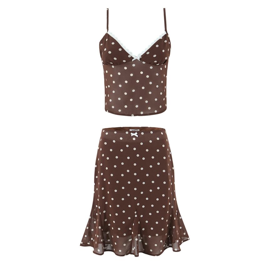 Mermaid Mini Skirt Set: Patterned V-Neck Camisole & High-Waist