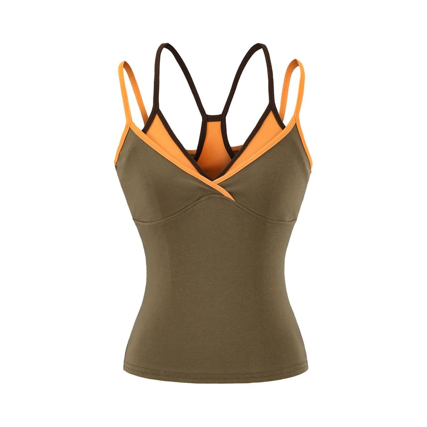 Mock Two-Piece Contrast Trim V-Neck Camisole