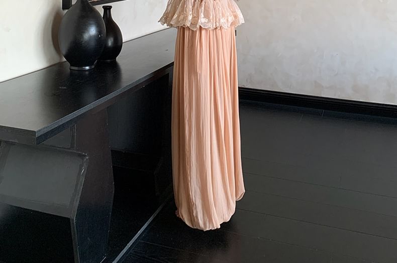 Smocked Peplum Lace Camisole & High-Waist Baggy Pants