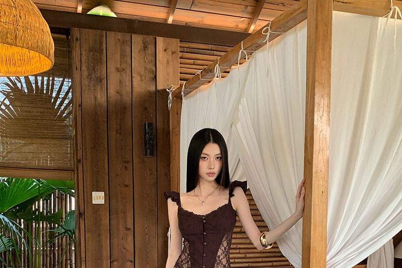 Lace Panel Slim Crop Camisole & Ruched Mermaid Maxi Skirt