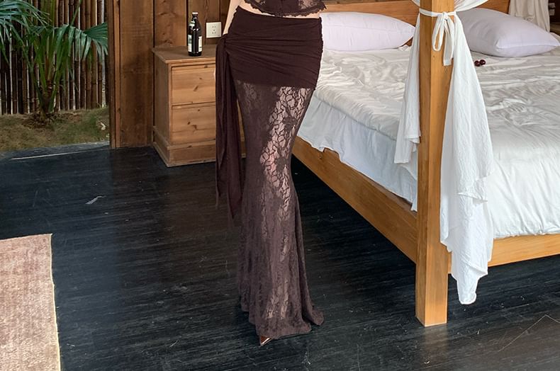 Lace Panel Slim Crop Camisole & Ruched Mermaid Maxi Skirt
