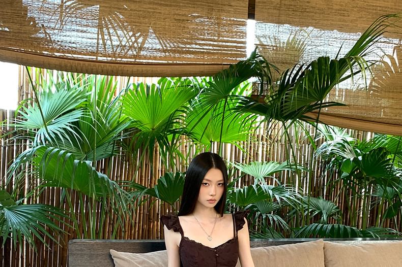 Lace Panel Slim Crop Camisole & Ruched Mermaid Maxi Skirt