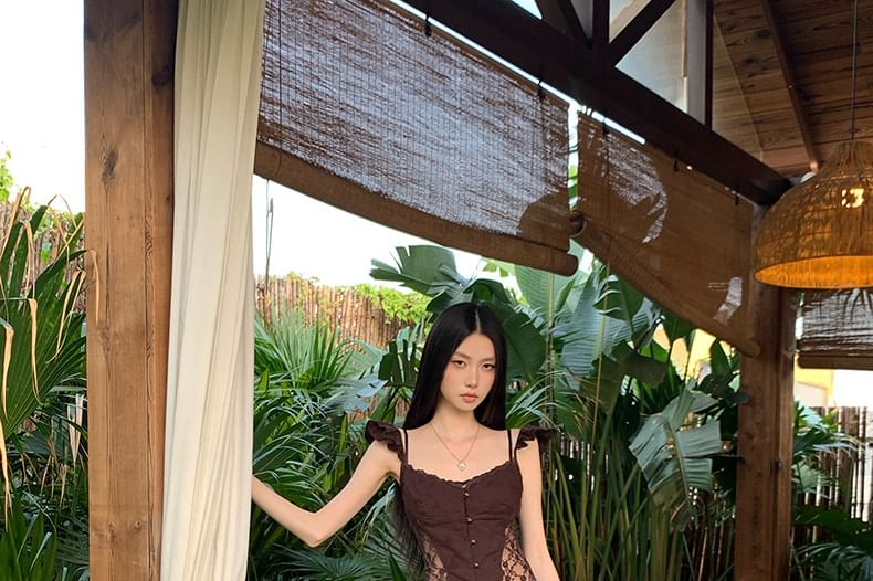 Lace Panel Slim Crop Camisole & Ruched Mermaid Maxi Skirt