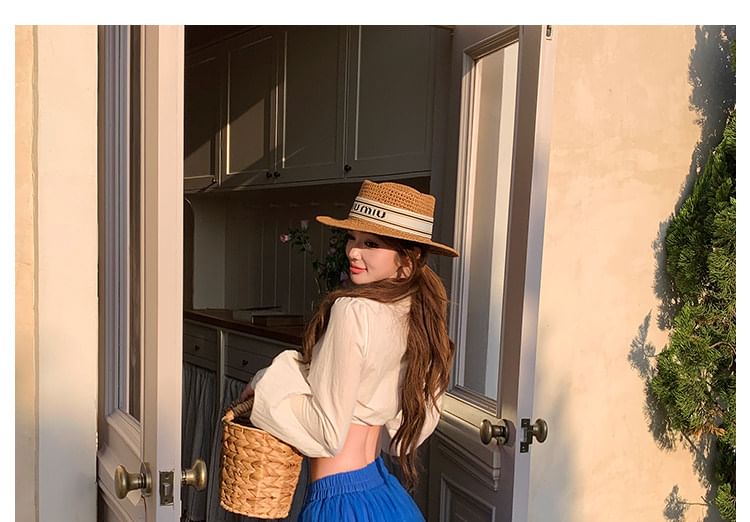 Tie Front Collared Long-Sleeve Blouse & Frill Trim Maxi Skirt
